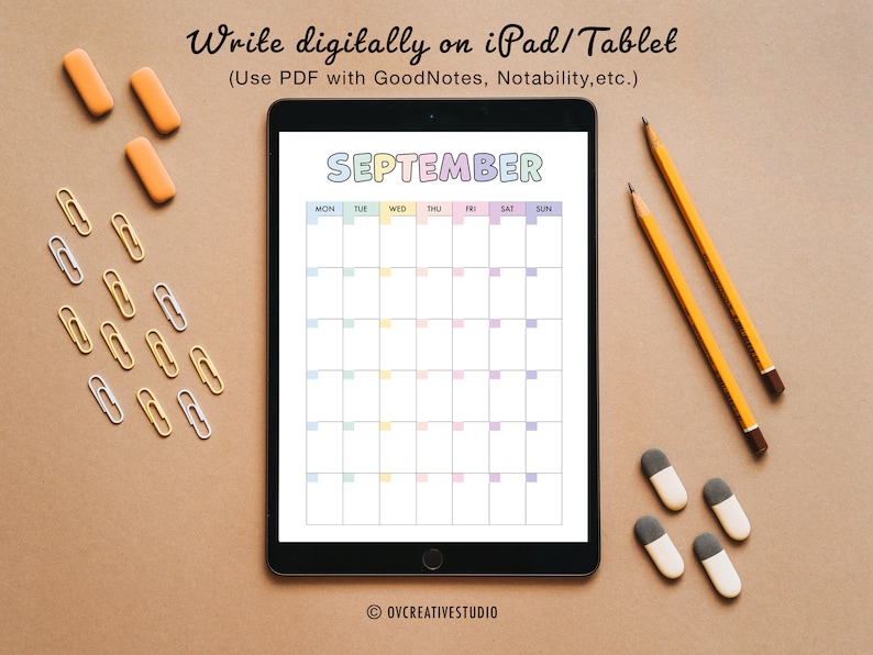 Undated Monthly Calendar, Portrait, Printable Undated Monthly Planner, Colorful Monthly Calendar Template A5, A4, Letter | Digital PDF image 3