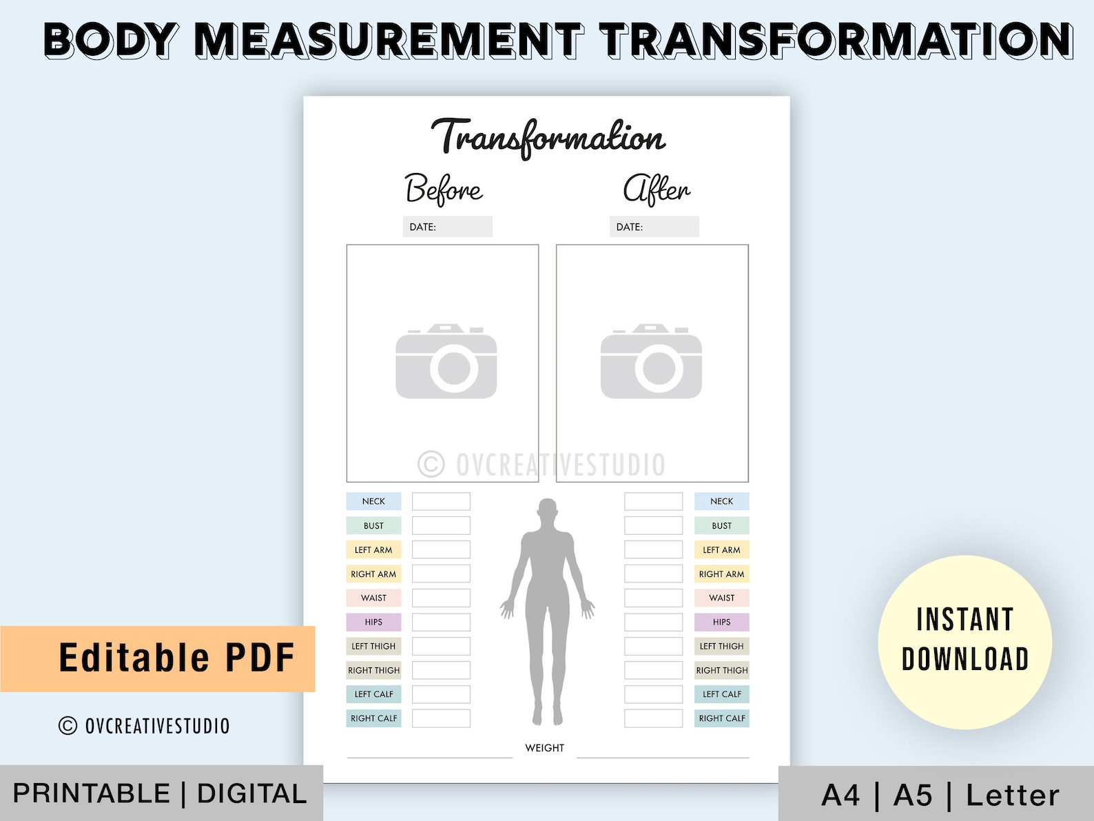 Editable Body Measurement Tracker | Printable Body Measurement Chart ...
