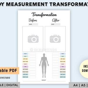 Bewerkbare Body Measurement Tracker | Afdrukbare lichaamsmeting grafiek | Gewichtsverlies Tracker | Fitness Planner | Gewichtsverlies Transformatie