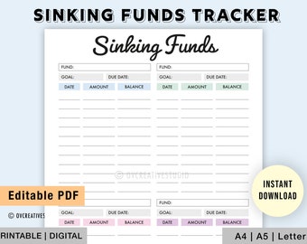 Editable Sinking Funds Tracker | Printable | Digital | Sinking Funds Template | Sinking Funds Log | Savings Log | Savings Challenge | PDF