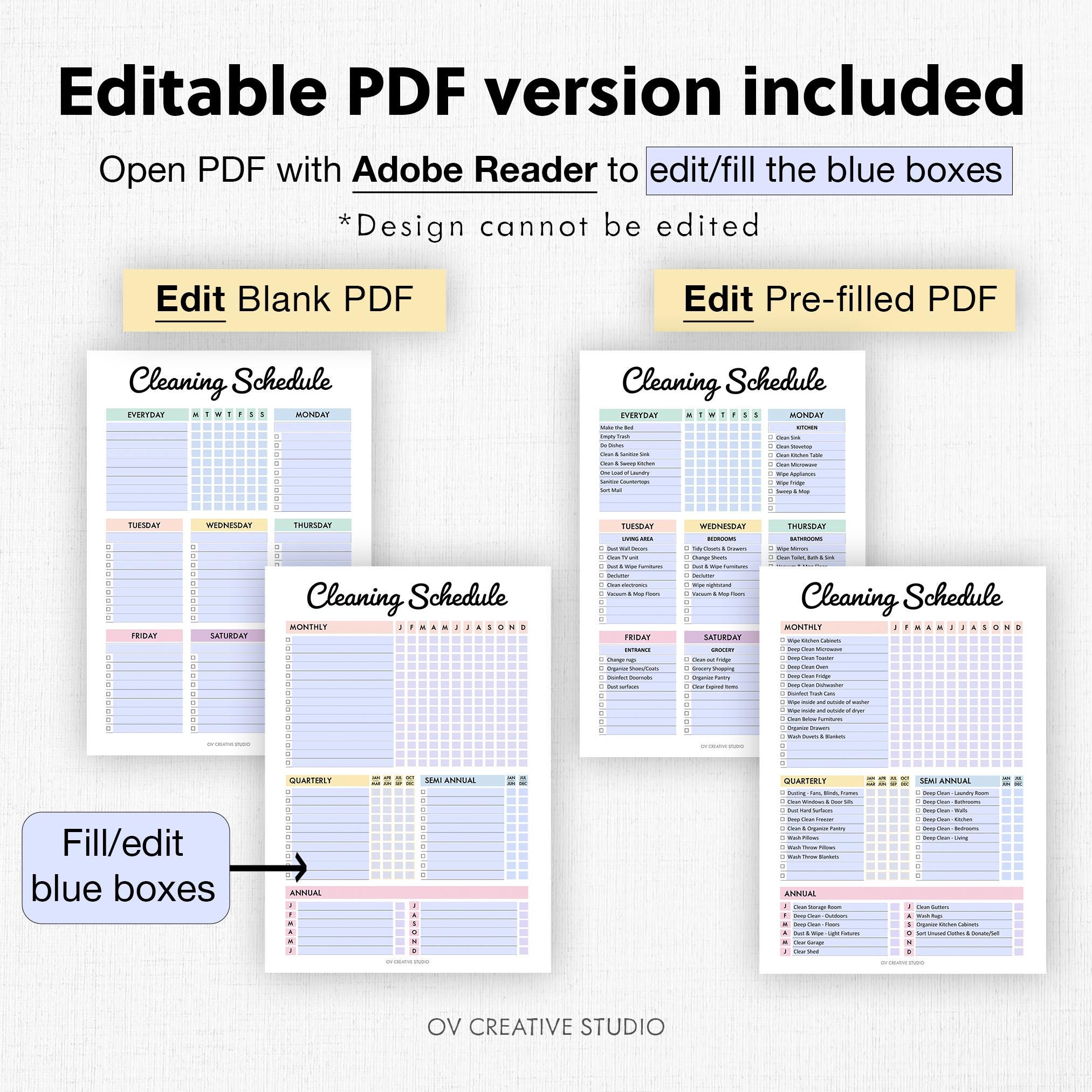 EDITABLE Cleaning Schedule | Printable | Weekly, Monthly, Yearly ...