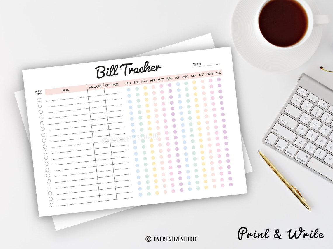 Editable Bill Tracker | Printable Yearly Bill Tracker | Monthly Bill ...
