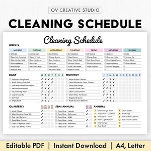 Editable Cleaning Schedule Printable Weekly, Monthly, Yearly Cleaning Checklist , ADHD, Cleaning Planner, House Chore List Digital PDF image 1