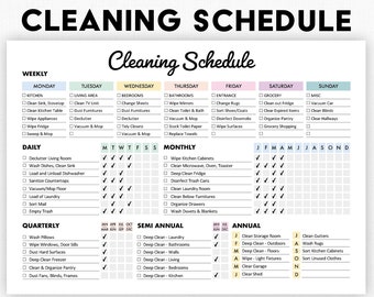 Editable Cleaning Schedule | Printable | Weekly, Monthly, Yearly Cleaning Checklist , ADHD, Cleaning Planner, House Chore List | Digital PDF