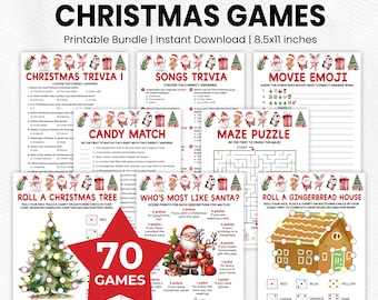 Puede incluir: Un paquete de 70 juegos navideños imprimibles en hojas de 21,59x27,94 cm. Incluye trivia, juegos de emparejar, laberintos y actividades de dados con ilustraciones festivas de Santa Claus, renos y hombres de jengibre.