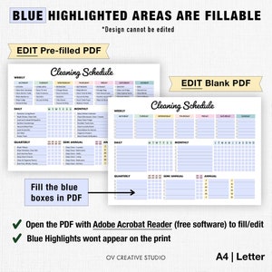 Editable Cleaning Schedule Printable Weekly, Monthly, Yearly Cleaning Checklist , ADHD, Cleaning Planner, House Chore List Digital PDF image 4