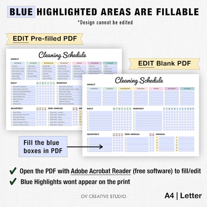 Editable Cleaning Schedule Printable Weekly, Monthly, Yearly Cleaning Checklist , ADHD, Cleaning Planner, House Chore List Digital PDF image 4