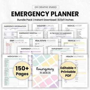 Editable Emergency Planner Binder | Just in Case Planner, What If Planner Bundle | End of Life, Funeral Planner | Fillable + Printable PDF