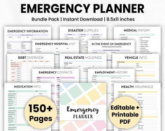 Editable Emergency Planner Binder | Just in Case Planner, What If Planner Bundle | End of Life, Funeral Planner | Fillable + Printable PDF