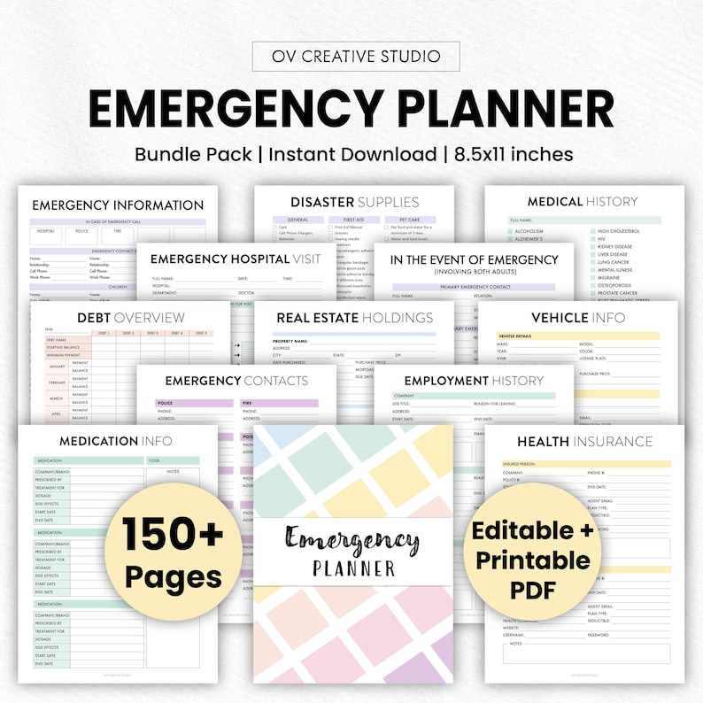 Editable Emergency Planner Binder | Just in Case Planner, What If Planner Bundle | End of Life, Funeral Planner | Fillable + Printable PDF image 1