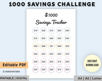1000 Savings Challenge | Printable, Digital | Savings Tracker | Money Savings Challenge | Saving 1000 in 30 Days | Savings Planner | PDF
