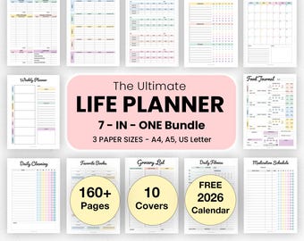 Life Planner Bundle | Printable, Digital PDF | Home Management | All In One Bundle | Personal Planner Bundle | 2026 Planner | A4, A5, Letter