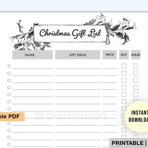 Weihnachtsgeschenkliste Druckbare | Befüllbare | Editierbare PDF | Weihnachtsplaner druckbar | Christmas To Do Listen Vorlage | Urlaubs-Geschenkliste