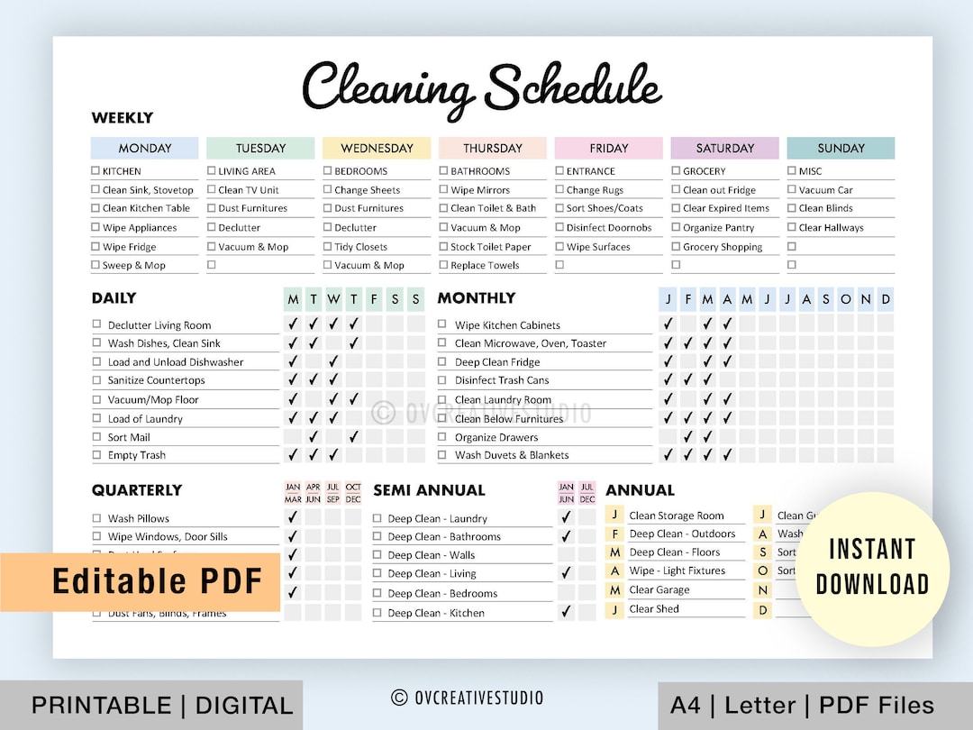 Editable Cleaning Schedule Printable Weekly Monthly - Etsy UK