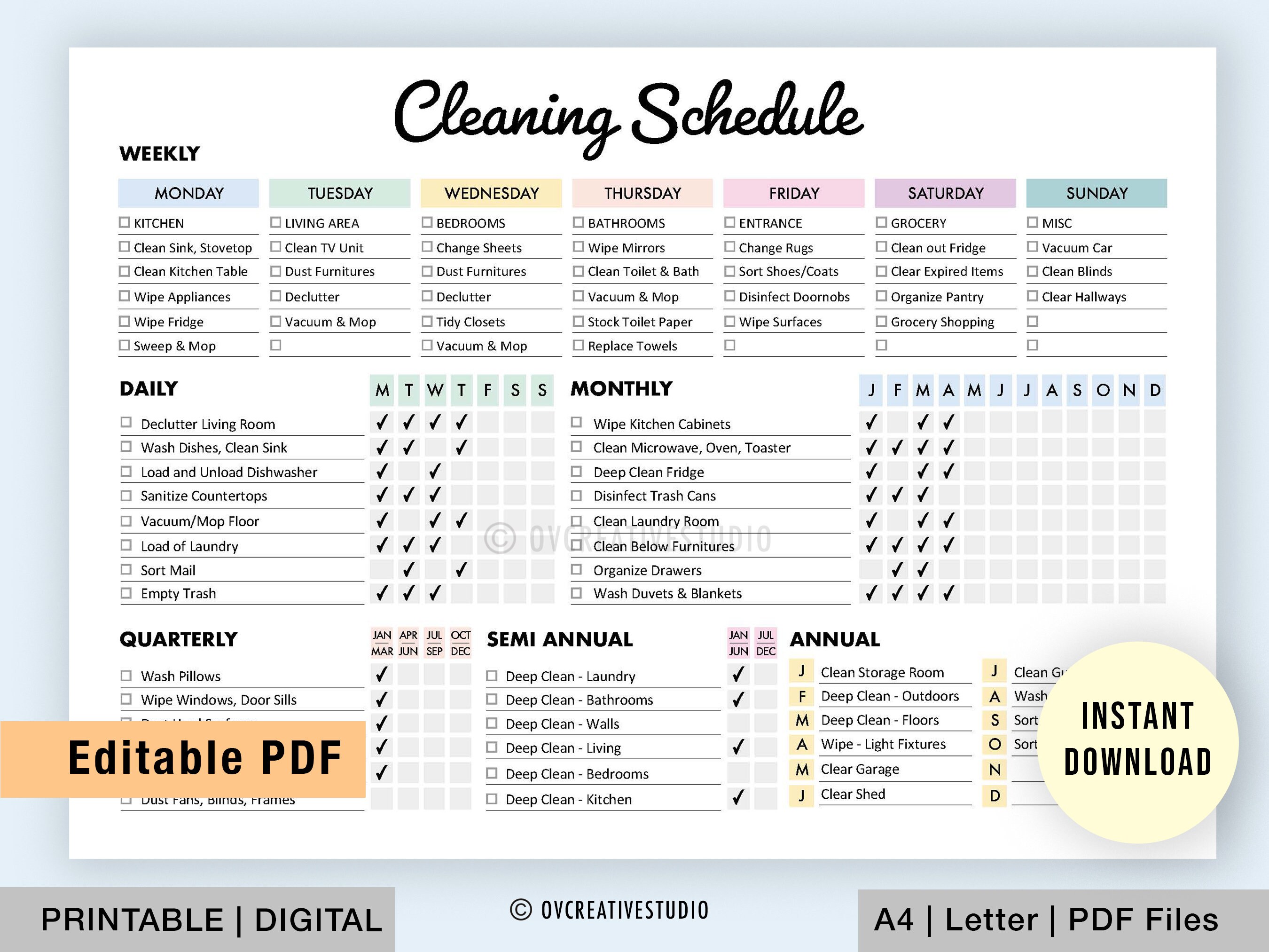 Editable Cleaning Schedule Printable Weekly Monthly Yearly 