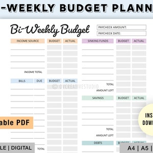 Editable Bi-Weekly Budget Planner | Printable, Digital | Personal Budget | Bi Weekly Budget Template | Budget by Bi-Weekly | A4, A5, Letter