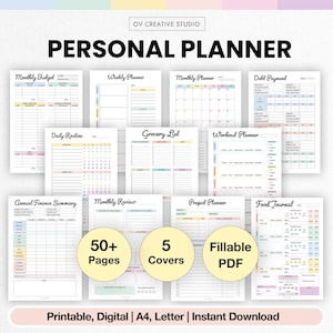 Ensemble d'agendas personnels imprimable, numérique | PDF à remplir | Lot de journaux | Agenda tout-en-un | Accueil Gestion | A4, Lettre