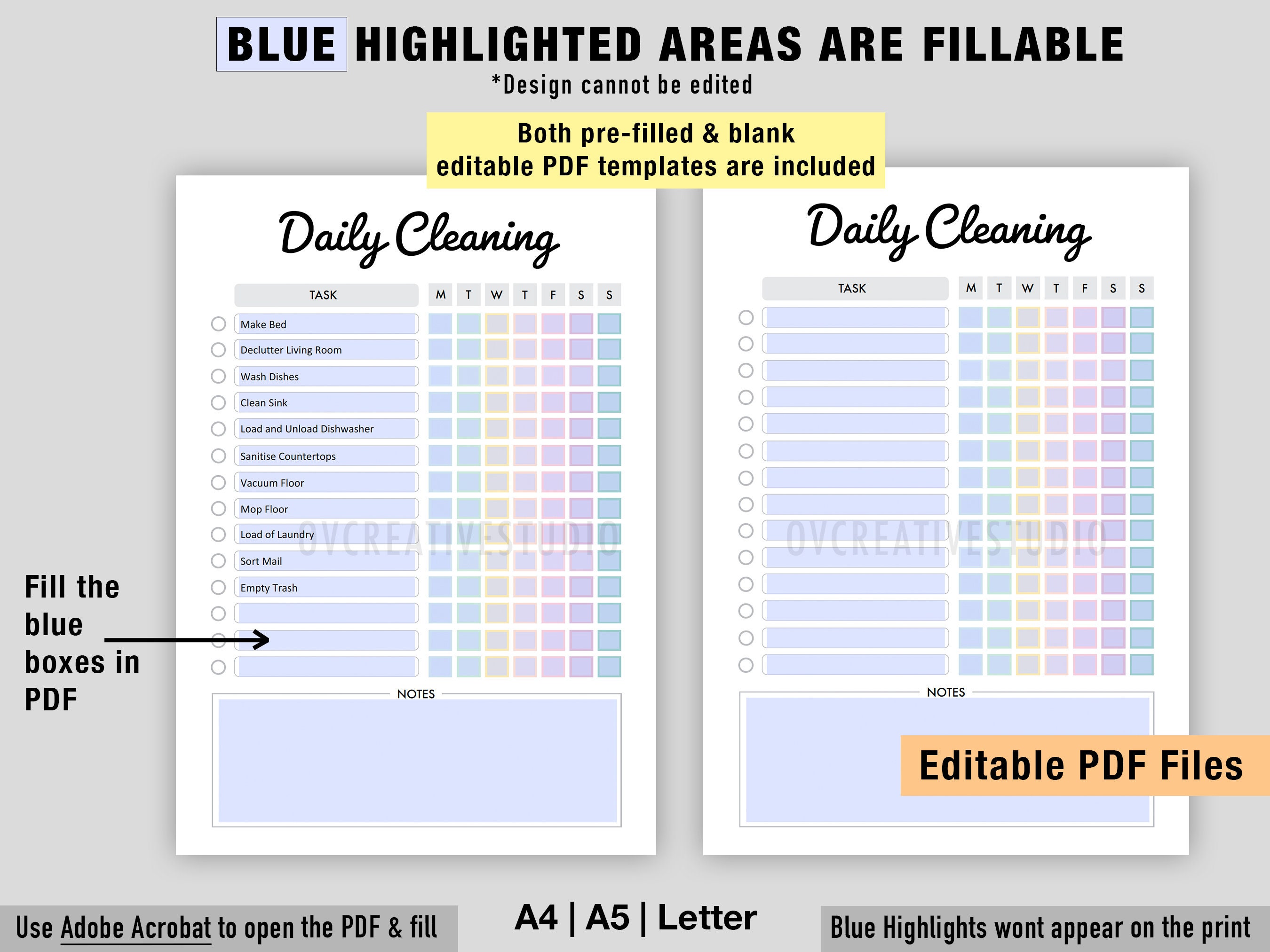 Editable Daily Cleaning Schedule Printable Weekly Cleaning | Etsy UK