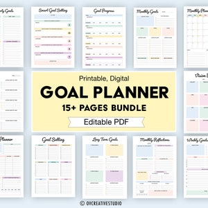 Goal Planner | Printable, Editable | 2025 Goal Planner | 2025 New Year Goal | Goal Setting | Self Improvement | Goals Tracker, Life Planner