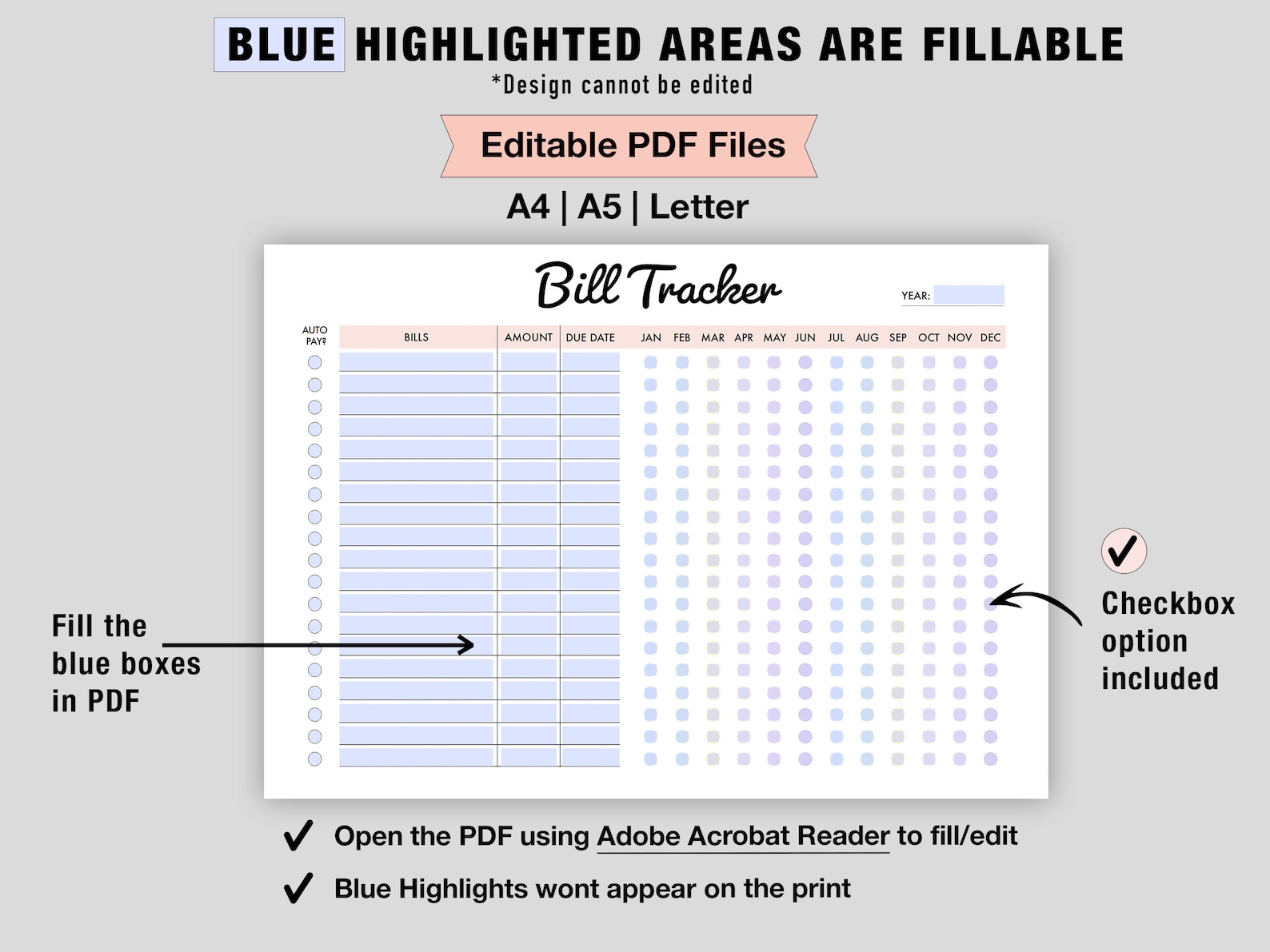 Editable Bill Tracker | Printable Yearly Bill Tracker | Monthly Bill ...