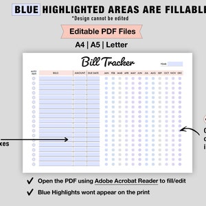 Editable Bill Tracker | Printable Yearly Bill Tracker | Monthly Bill ...