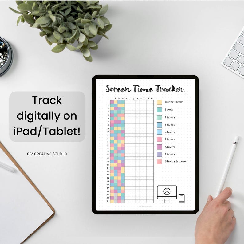 Screen Time Tracker | Printable Yearly Pixel Bullet Journal Page | A4 ...