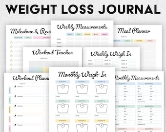 Editable Weight Loss Journal, Weight Loss Tracker Printable, Habit Tracker, Workout Planner, Meal Plan, Weight Loss Motivation,Measurements