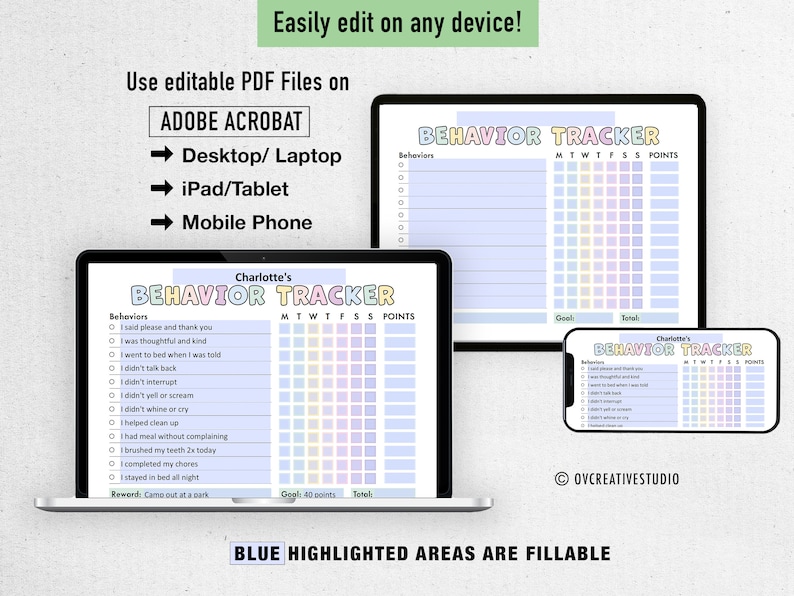 Behavior Reward Chart for Kids | Printable, Editable, Digital PDF ...