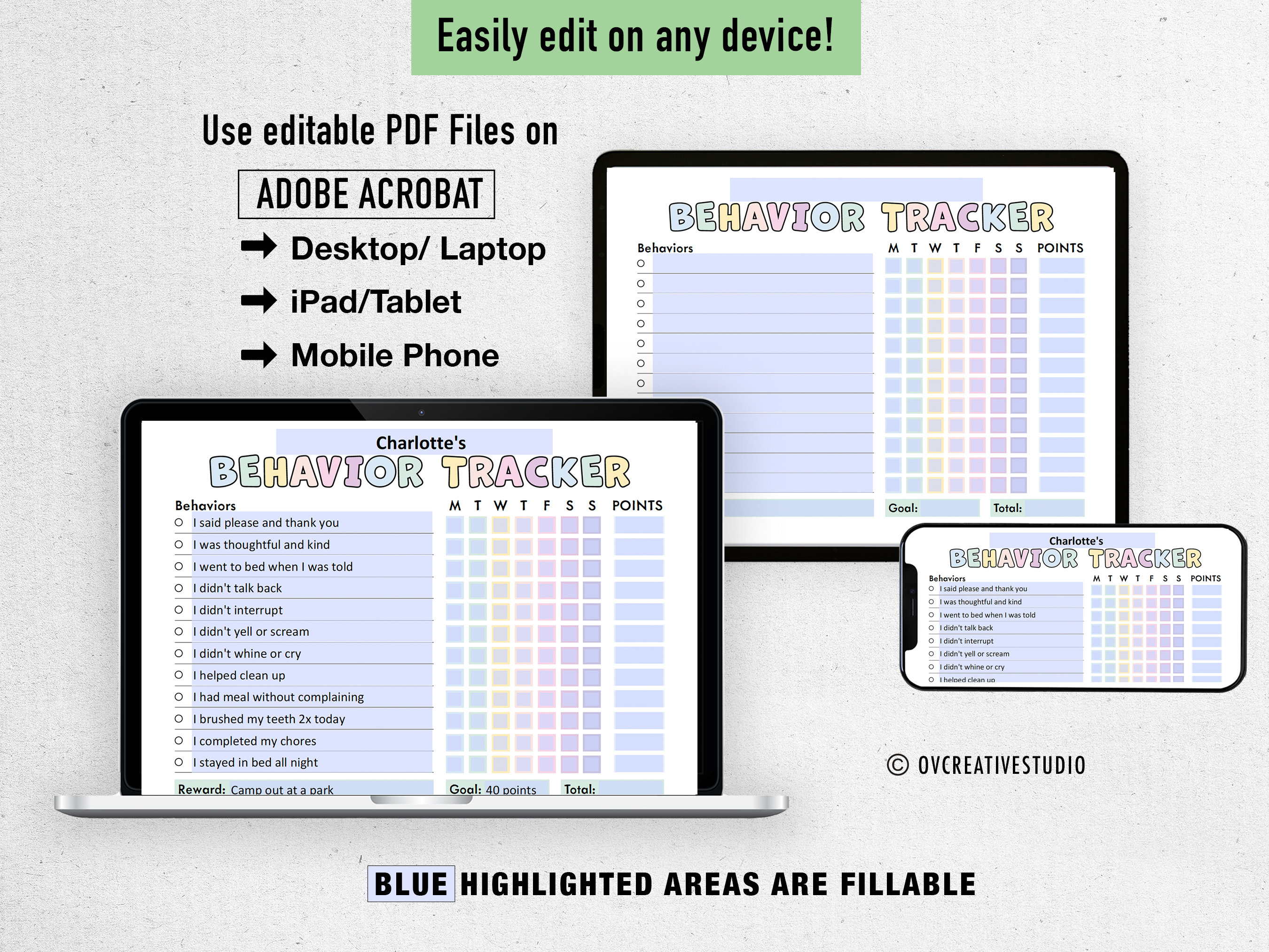 Behavior Reward Chart for Kids | Printable, Editable, Digital PDF ...