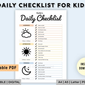 Editable Daily Checklist for Kids | Printable Daily Chore Chart | Kids Responsibility Chart, To Do list | Homeschool | Daily Routine