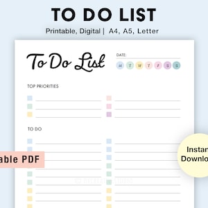 Editable To Do List | To Do List Printable | To Do List Planner PDF | To Do List Template | To Do List ipad | Simple To Do List Template