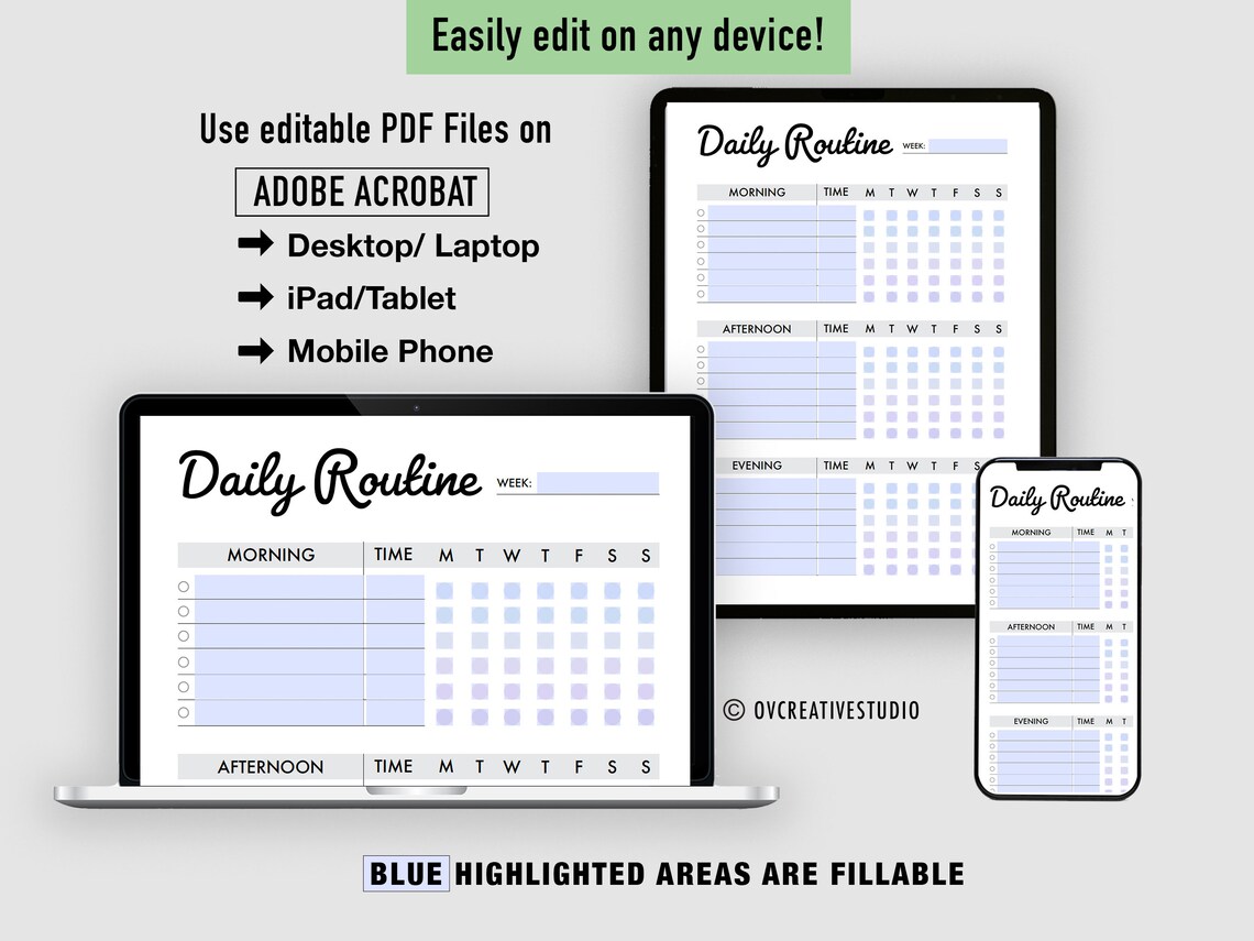 Editable Daily Routine Printable Daily Checklist Morning - Etsy