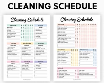 EDITABLE Cleaning Schedule | Printable | Weekly, Monthly, Yearly Cleaning Checklist, ADHD, Cleaning Planner, House Chore List | Digital PDF
