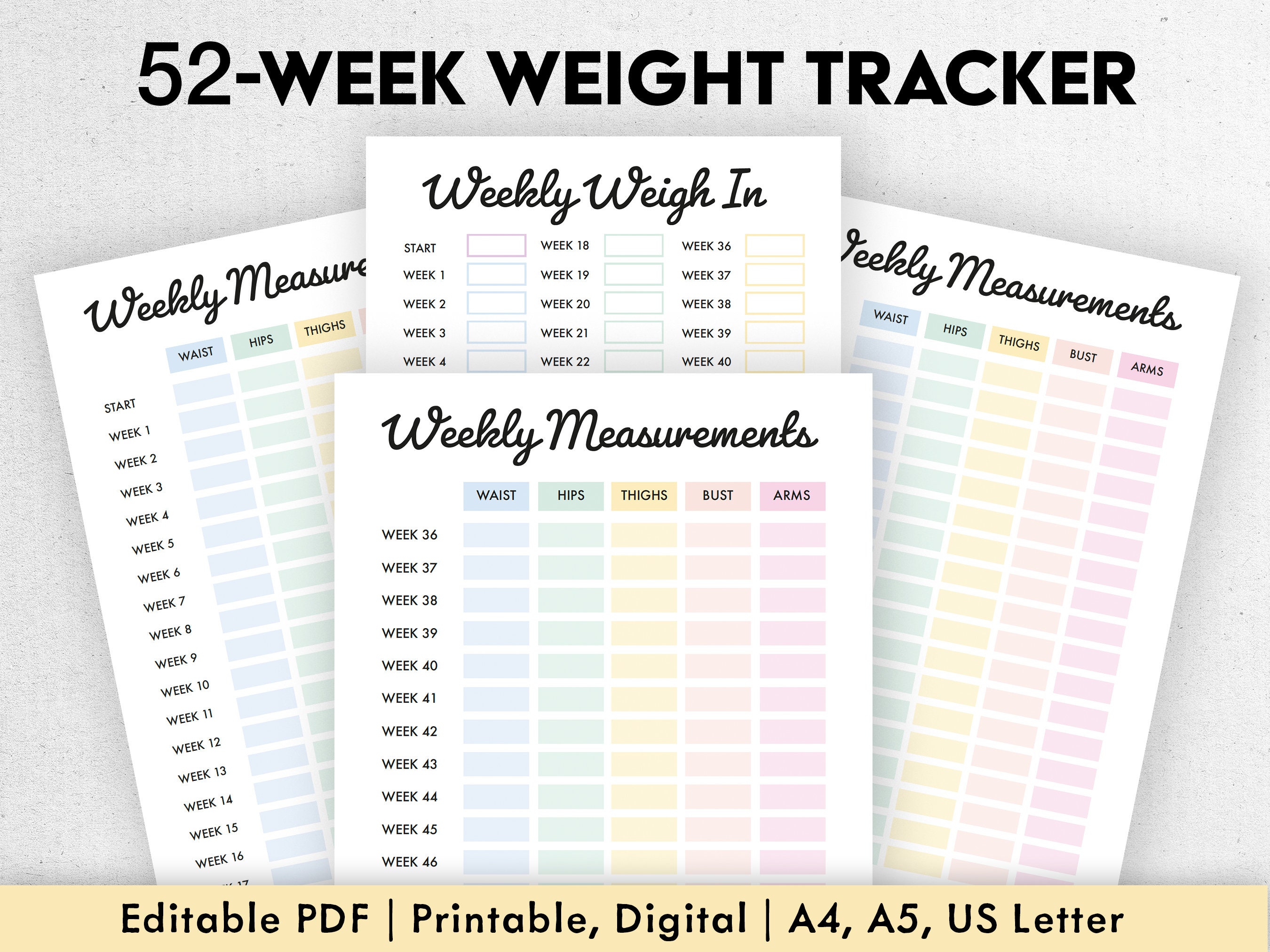 Weekly Weight Chart.pdf Weekly Weight Loss Tracker, Printable, Digital, Editable PDF, 52 Week ...