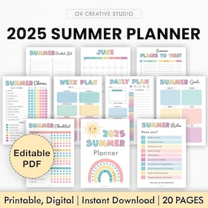 Sommer Kalender 2025 | Kinder Sommer Stundenplan, Aufgaben Diagramm, Checkliste, Kalender, Packliste, Bucket List, Aktivitätenplaner | Digitales PDF