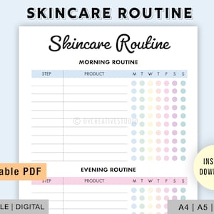 Editable Skincare Routine | Printable Skincare Template | Skincare Organizer | Skincare Planner | Skincare Tracker, Beauty Journal | Digital