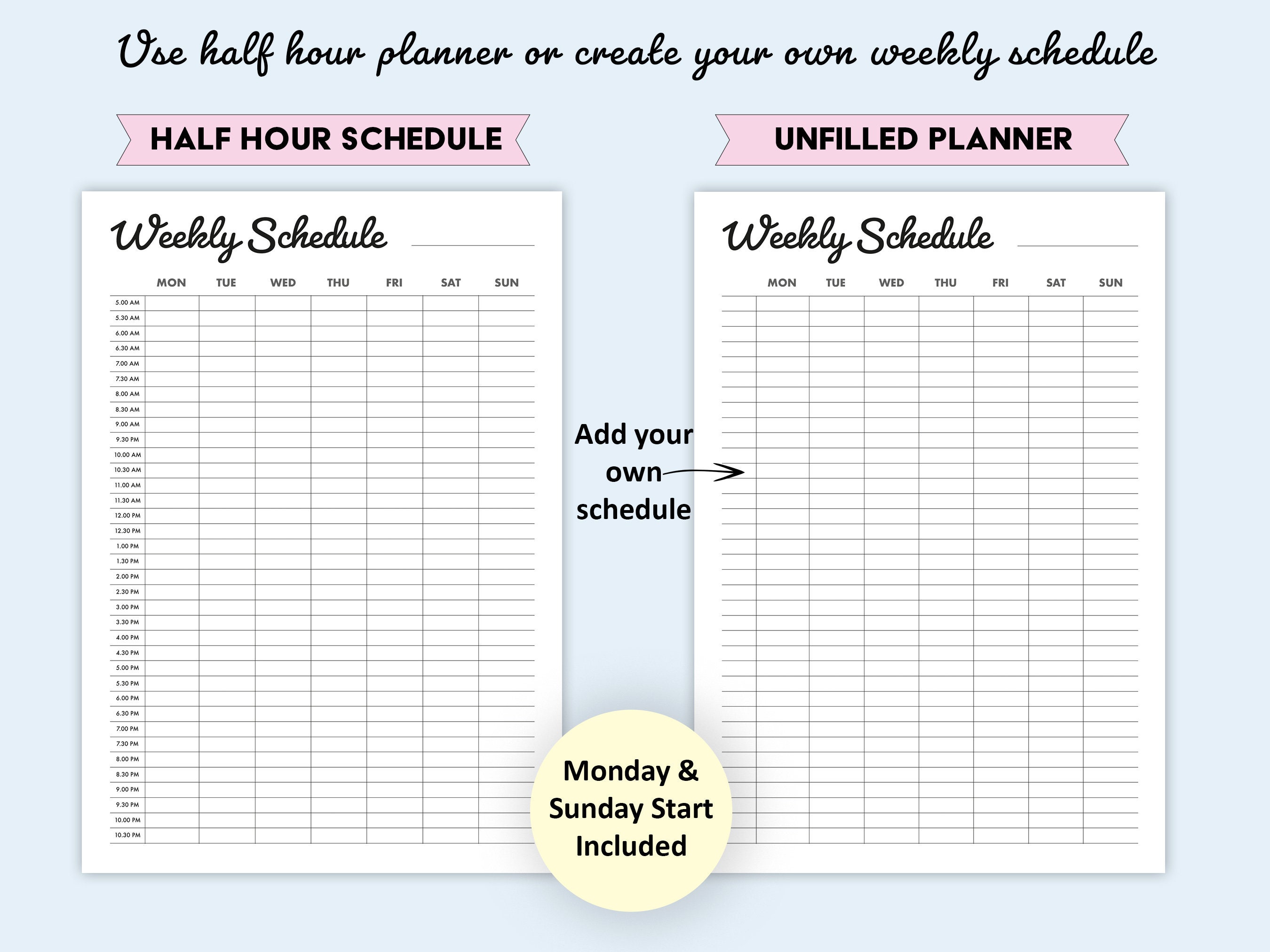 Editable Weekly Schedule Printable | Half Hour Weekly Schedule | Weekly ...