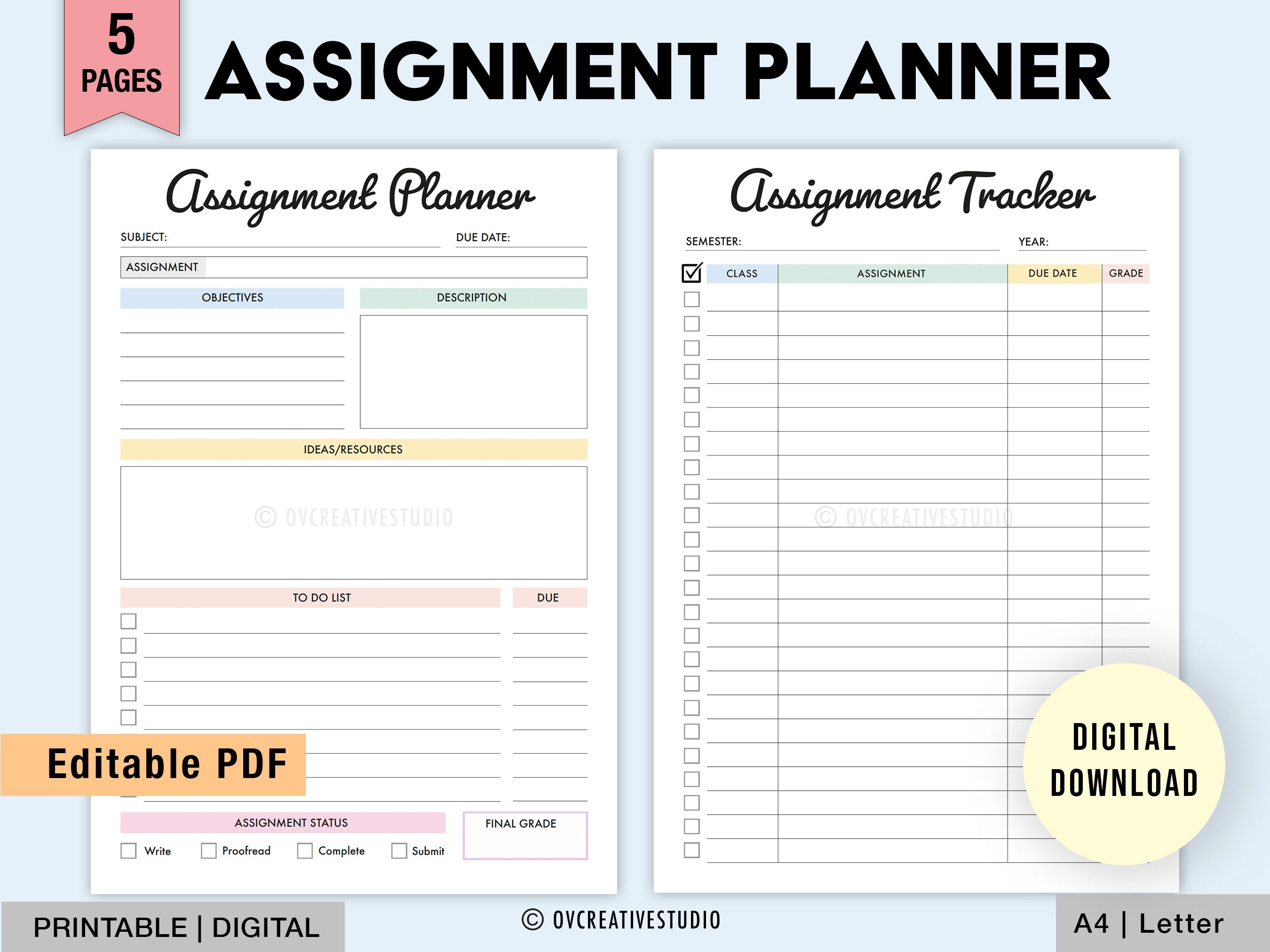 Editable Assignment Planner, Assignment Tracker | Study Planner ...