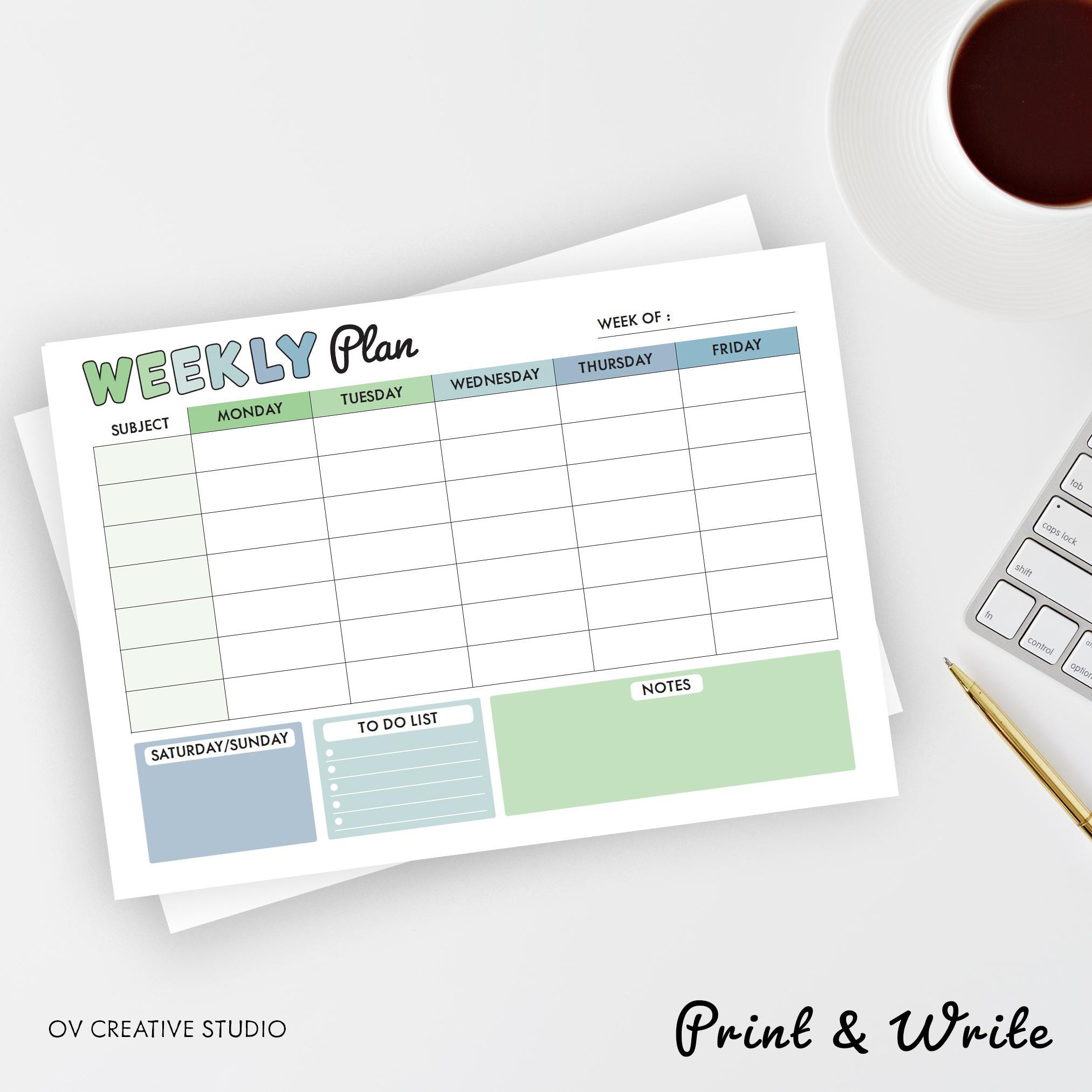 Editable Homeschool Weekly Schedule | Kids Weekly Plan | Printable ...