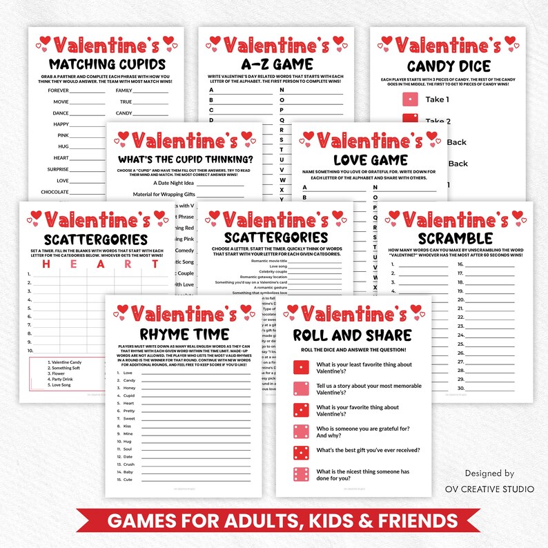 Valentine's Day Printable Games Bundle | Valentine's Party Games for ...