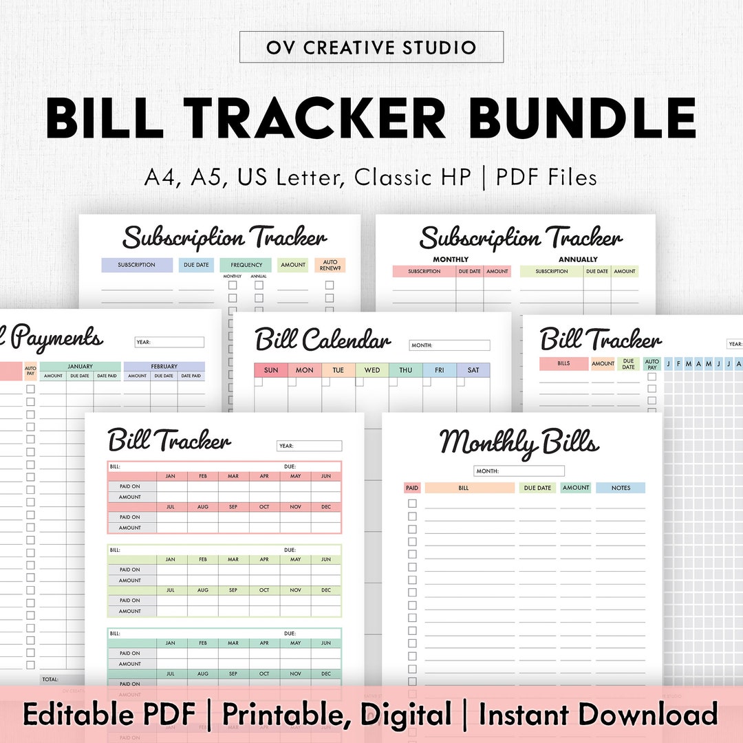 Editable Bill Payment Tracker Bundle | Monthly Bill Tracker Printable ...