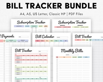 Editable Bill Payment Tracker Bundle | Monthly Bill Tracker Printable | Subscription Tracker, Bill Log | Bill Payment Checklist Digital PDF