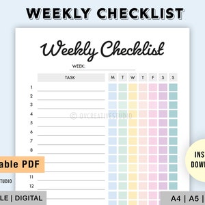 Editable Weekly Checklist | Printable Weekly To Do List | Daily Checklist Template | Weekly Task Planner Template | Weekly Routine PDF