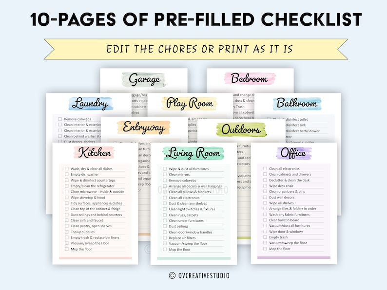 Editable Cleaning Card | Room Cleaning Checklist | Cleaning Planner ...