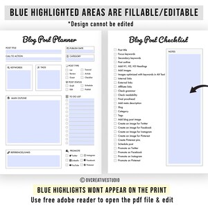 Editable Blog Post Planner & Checklist - Printable, Digital | Content Planner | PDF Files [A4, Letter] image 2