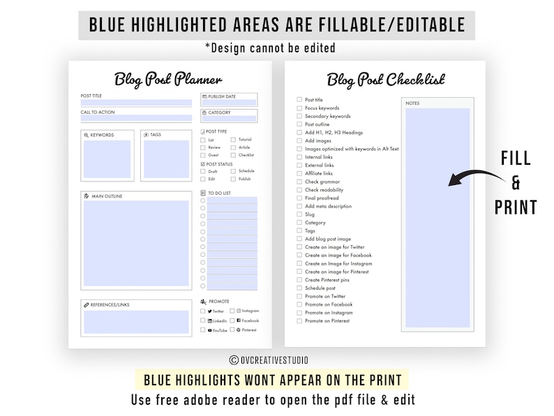 Editable Blog Post Planner & Checklist - Printable, Digital | Content Planner | PDF Files [A4, Letter] image 2