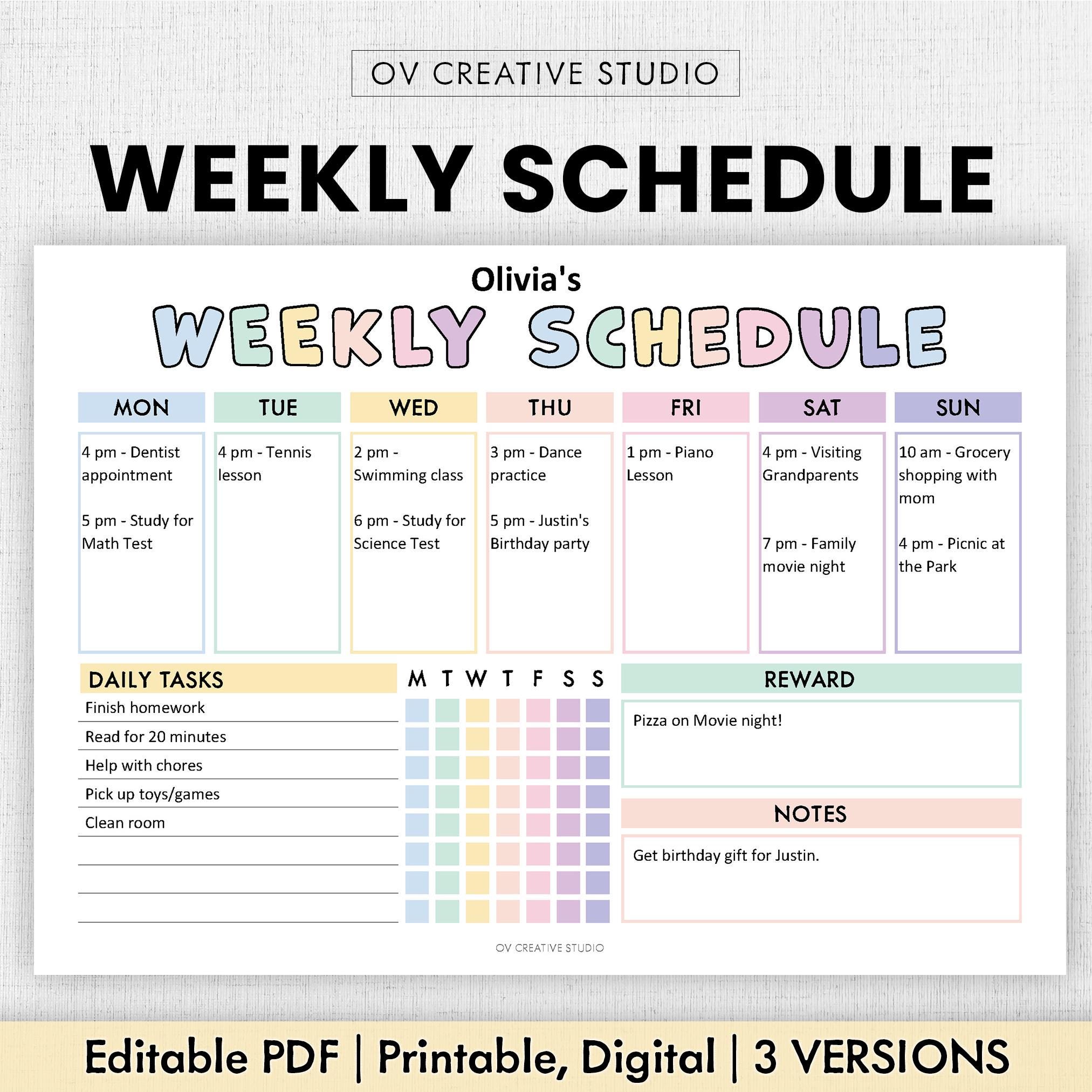 Editable Weekly Schedule | Weekly School Schedule | Weekly Planner, To ...