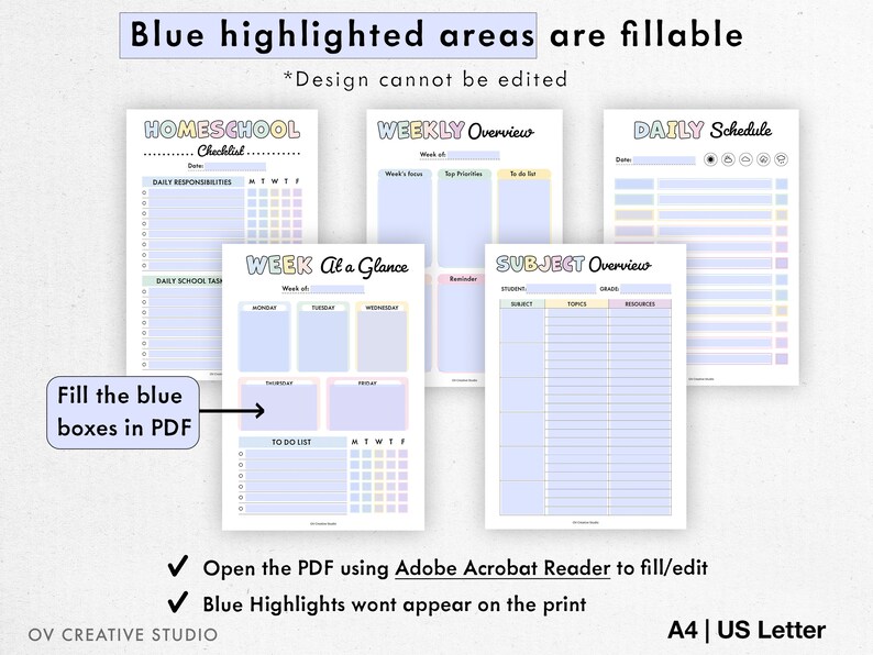 Editable Homeschool Planner Bundle Printable, Digital Academic, Lesson, Subject Unit, Homework, Assignments, Reading, Field Trip, Exams image 9