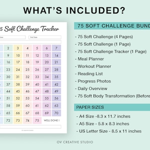 Editable 75 Soft Challenge Tracker Bundle Printable Daily 75 Soft Challenge journal Tracker Rainbow Habit Tracker Digital Tracker image 6