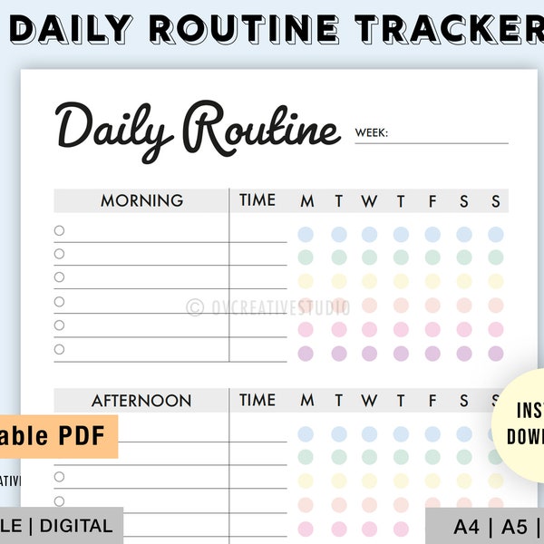 Editable Daily Routine | Printable | Daily Checklist | Morning Routine | Habit Tracker | Routine Planner | Daily Routine Checklist | PDF